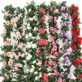 Hrlace Pack of 2 Rose Garlands Artificial Rose Vines Fake Rose Vines Silk Flowers Hanging Vintage Rose Garlands for Wedding Arch Ceremony Home Garden Party Decoration Yellow 9 Flowers / Stripes