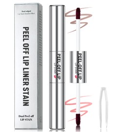 Wugbc Peel Off Lip Stain Double Head 2 Colors, Matte Lip Liner Stain Marker Long Lasting Waterproof Liquid Lipstick Tattoo Lip Gloss Non-Stick Cup Pink Nude Brown Lip Stain Tint Makeup, #03