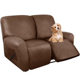 molasofa Recliner Loveseat Covers - Leather Like Loveseat 2 Seater Recliner Couch Covers for 2 Cushion Couch 6 Pieces Stretch Dual Reclining Loveseat Couch Covers (Brown)