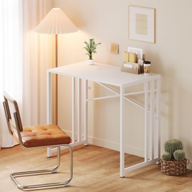 Lutown-Teen Small Folding Desk 35 inch, No Assembly Required Narrow Office Desk, Writing Gaming Computer Camping Table, White
