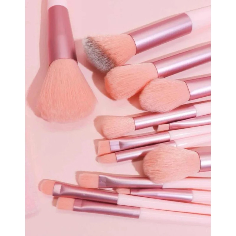 Set Brochas De Maquillaje 13 Pzs Profesional+bolsa Brocha Color Rosa
