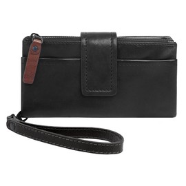 X-ZONE 021049 Genuine Leather Women's RFID Wallet with Hand Strap Leather Wallet with Coin Compartment Card Holder with Outer Compartment, black, Standard size