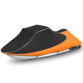 COVERVIN Jet Ski Cover, Heavy Duty Waterproof 210D PWC Cover with Air Vents and Reflective Strips, Fits Seadoo Yamaha GTX Kawasaki Honda Polaris 2 Seater Lengths 116" to 125" (Black&Orange)