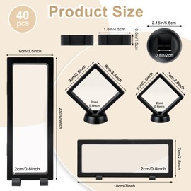 QLFJ-FurDec 40 PCS Floating Display Case, 3D Challenge Coin Display Holder Frames with Stands, Transparent PE Jewelry Storage Box for Butterfly, Medallion, Shells, Gems, Pins, Specimen (Black)
