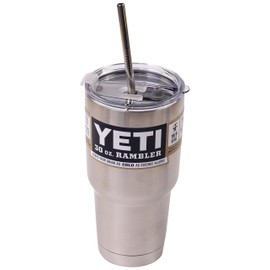 CocoStraw 4 WIDE Stainless Steel Straws + Straw hole LID Extra LONG 30 oz Fits Yeti Tumbler Rambler Cups Brand Drinking Straw (4 WIDE straws + Straw Lid)