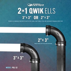 Fernco 3" Flexible PVC 90-Degree Elbow Includes Optional 2" Reducer Bushing for DWV Cast Iron, Steel and Plastic Pipe Connections