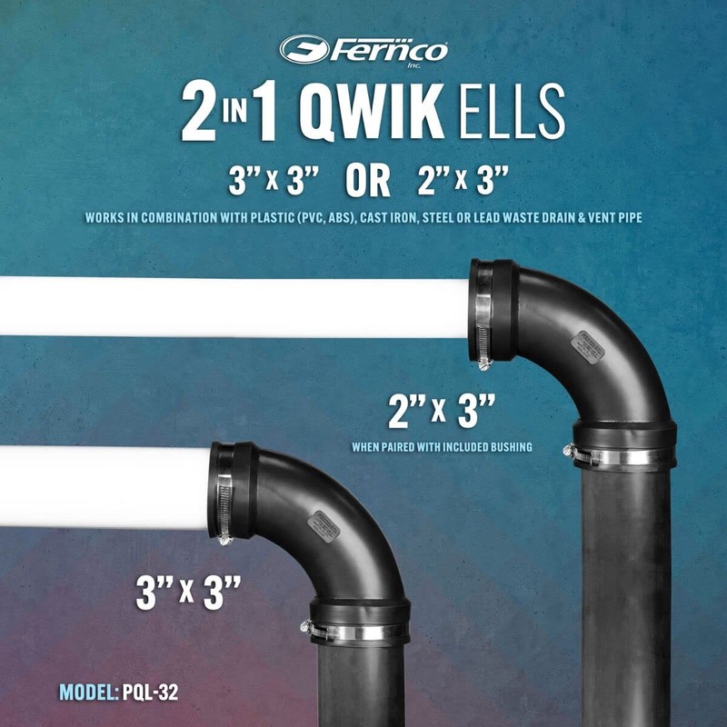 Fernco 3" Flexible PVC 90-Degree Elbow Includes Optional 2" Reducer