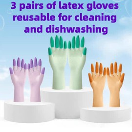 JINGLIKANG 3 Pairs Household Cleaning Durable Latex Women's Gloves, Reusable Dishwashing Work Gloves Anti Slip Powder Free
