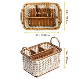 Cutlery Storage Organizer Basket, Hand Woven Utensil Holder, Silverware, Tote Bin Basket for Kitchen Table, Cabinet, Holds Forks, Knives, Spoons, Napkins, Pens, Indoor or Outdoor Use