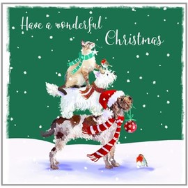 GBCC Ling Design Box of 20 Artistic Charity Christmas Cards - 'Festive Dogs In Scarves' - 10 Cards Each of 2 Illustrated Designs - From The Great British Card Company, 124 x 124mm