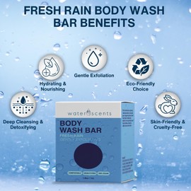 Water Scents Fresh Rain Body Wash Bar – Moisturizing & Nourishing with Essential Oils of Lavender & Lemon – Plastic-Free, Vegan, Handmade in USA – Natural Skincare for Men & Women, 6 Packs