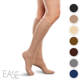 Therafirm Opaque Women's Knee High Support Stockings - Firm (30-40mmHg) Graduated Compression Nylons (Sand, Small Long)