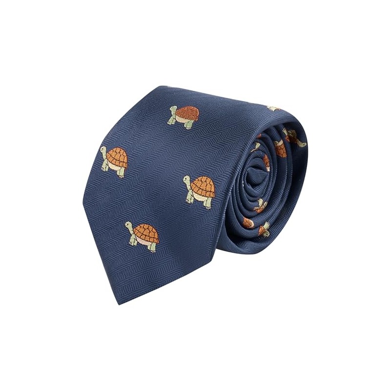 King & Priory Navy Blue Herringbone Embroidered Tortoise Tie