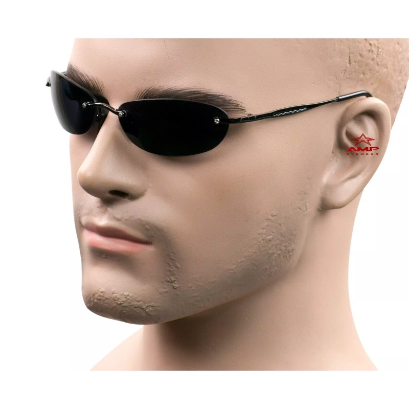AMP Small Rimless Oval Neo Matrix Style Sunglasses Metal Super