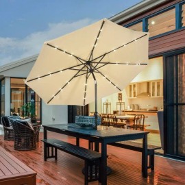 10 Feet Outdoor Patio Umbrella with Bright Solar LED Lights Premium Product in Patio Umbrellas & Bases Categorycolor: Beige Color