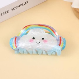 Rainbow Cloud Design Hair Claw Clip Cute Weather Theme Non-Slip Hair Accessories 3.2" X 2" for Thin Hair Women Girls, Rainbow
