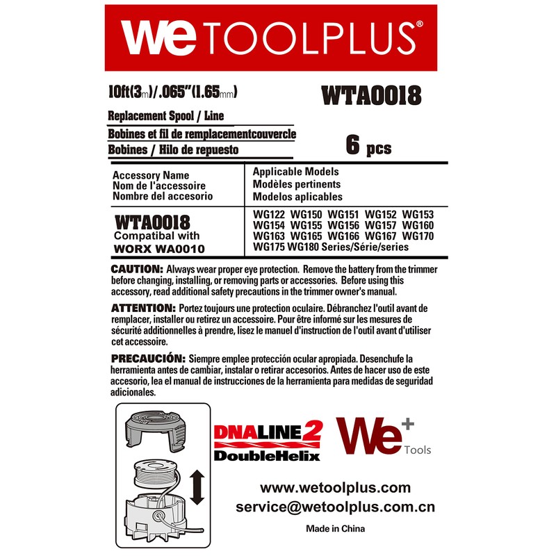 WETOOLPLUS WA0010 0.065" 10Ft Replacement Trimmer Spool Line Compatible with