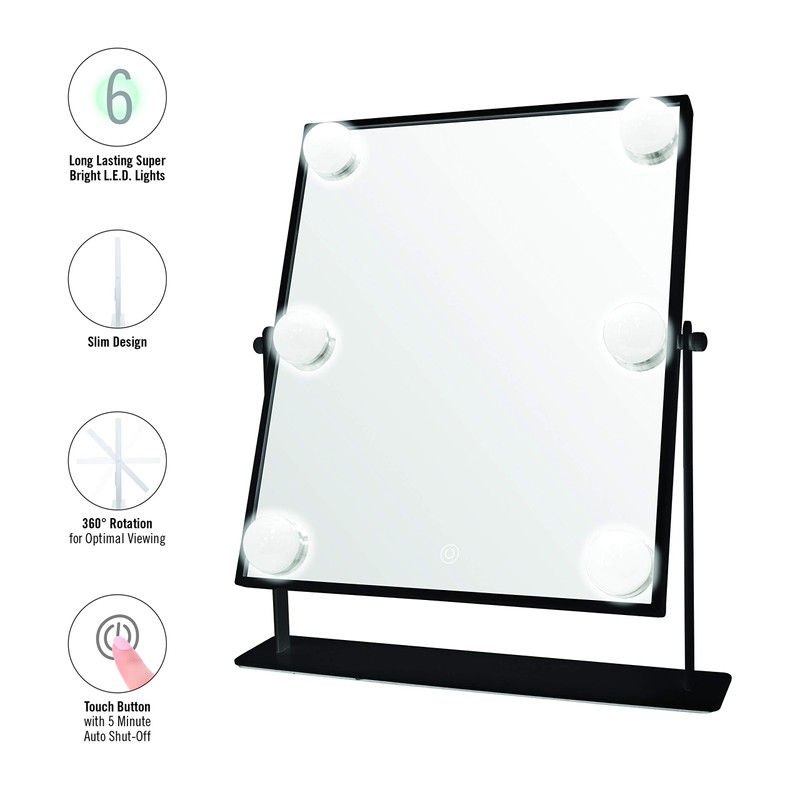 Danielle LED Hollywood Mirror- 6 Super Bright LEDs, Black