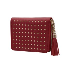 AdiStylinno Women’s Credit Card Holder Wallet, PU Leather Small Card Case, Business Mini Change Purse with Zipper Coin Pocket (Red)