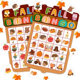 JUESMOS Fall Bingo Game for Kids Adults Fall Games Bingo Cards Autumn Party Games 24 Players Fall Bingo Harvest Game Fall Thanksgiving Game Supplies for School Classroom Family Activities Party Favors