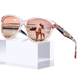 Carfia Pink Mirrored Cateye Sunglasses for Women Polarized UV Protection, Handcrafted Acetate Frame with Embossed Wire Core