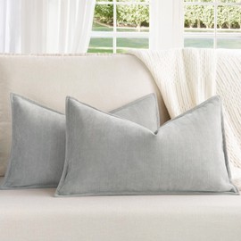 ZWJD Light Grey Cushion Cover, 30 x 50 cm, Set of 2, Chenille Cushion Covers, Sofa Cushion Covers with Elegant Design, Soft and Luxurious Decorative Cushions for Couch, Bed and Home Decoration