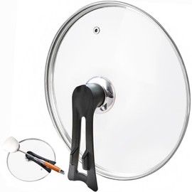 14.25 inch Glass Lids For Pots, Pans and Skillets,Small and Large size 11, 12, 12.5, 13.5 and 14.25 Inch,Replacement Tempered Clear Glass Lids with Steam Vent and standable handle (spatula holder)