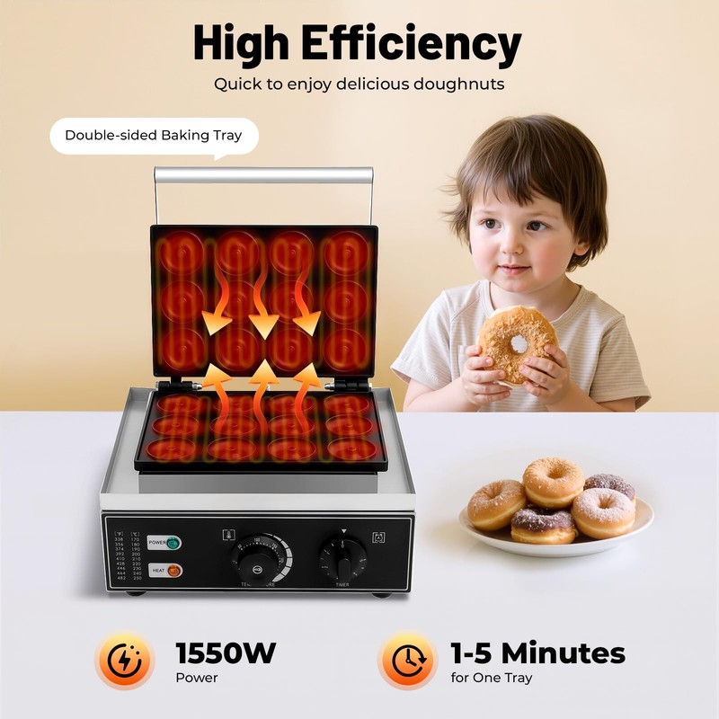LIAPDG 1550w 110v Doughnut Baker Maker Machine, Double-Sided Heating Mini
