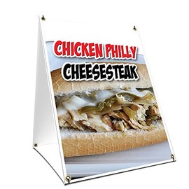 A-Frame Sidewalk Chicken Philly Cheesesteak Sign with Graphics On Each Side | 18" x 24" Print Size