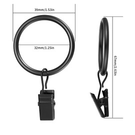 Pack of 50 Curtain Rings Curtain Rings Curtain Clips for Curtain Rod, Shower Curtain Metal Clips with Clips Hooks for Window Door Shower Curtain