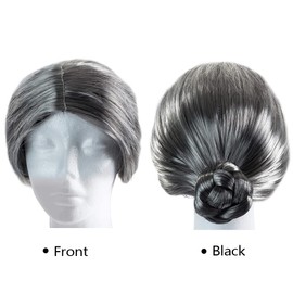 Grandma Wig Grey Old Lady Costume Set Women's Grandmother Cosplay, gray