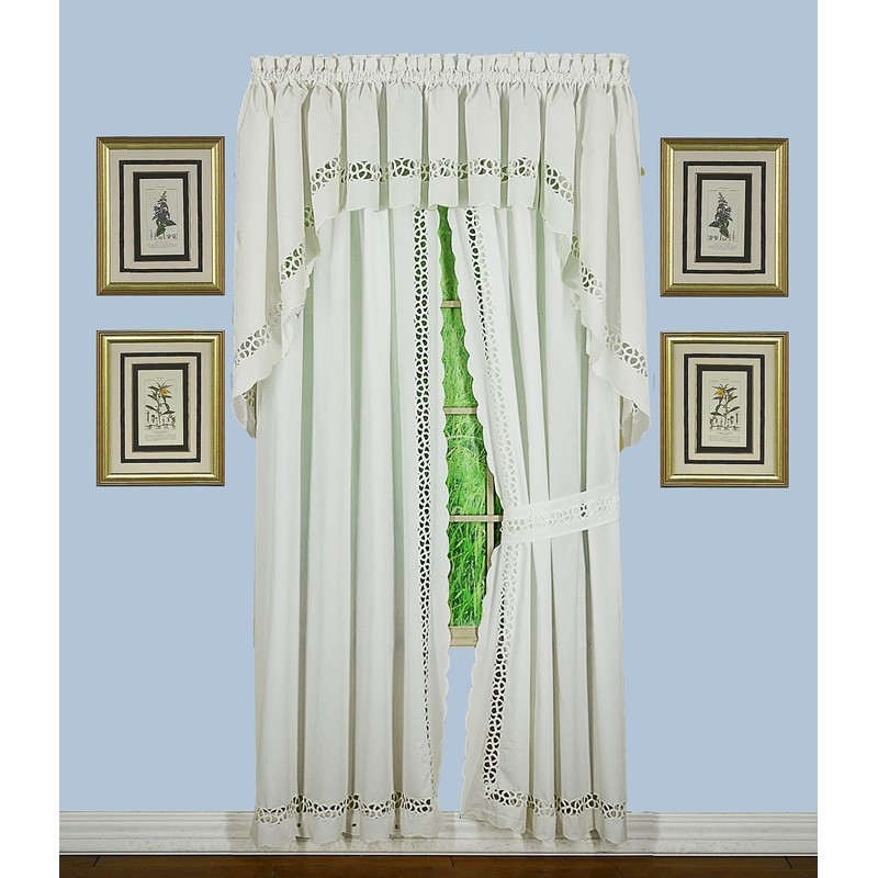 Today's Curtain, Hellina Tapework Panel Pair 84", White, 4-Piece-Set, 80"