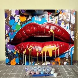 Red Lips DIY Paint by Number for Adults Paint by Numbers Paint Kits for Adults Acrylic Painting Paintwork with Paintbrushes Color by Numbers Oil Painting Art Crafts 16"x20"(Frameless)