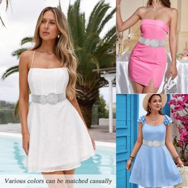 BAOKELAN Women Wide Stretchy Waist Belts Elastic Cinch Belt for Dresses Bling Silver 95CM