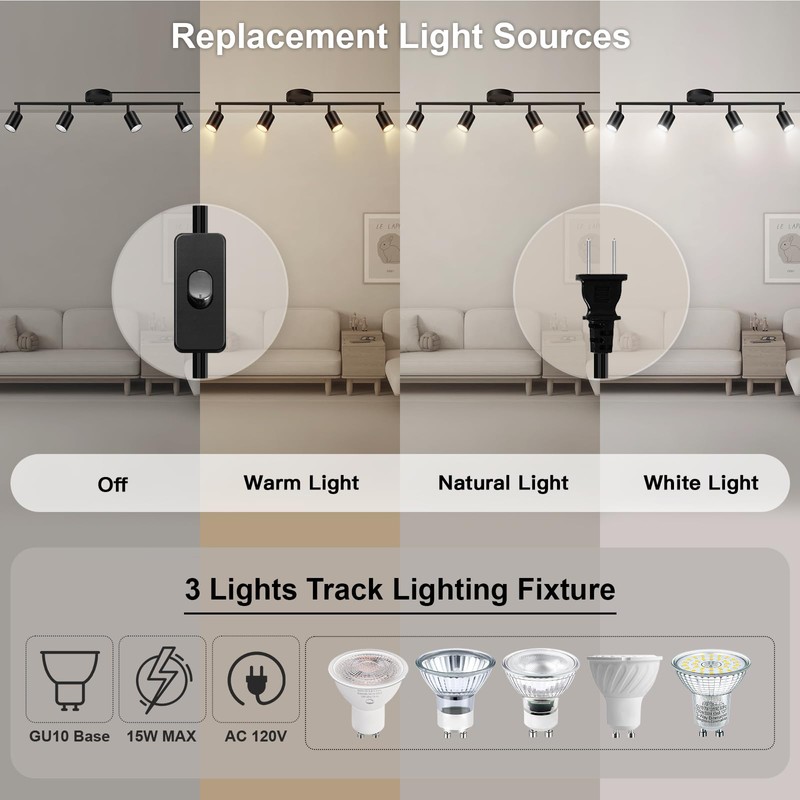 Plug in Track Lighting, LED Track Lighting Fixtures Ceiling, Black