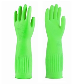 YIOIY Reusable Household Gloves,Rubber Dishwashing Gloves,Extra Thickness,Long Sleeves,Kitchen Cleaning,Indoor and Outdoor Cleaning (Green, L)
