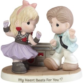 Precious Moments Couple Listening to Music 192011 My Heart Beats for You Bisque Porcelain Figurine, Multi