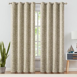 jinchan 80% Blackout Curtains for Living Room, Farmhouse Drapes with Scroll Floral Patterned for Bedroom, Grommet Top Thermal Insulated Curtains, Vintage Country Drapes 84 inch Length 2 Panels Green