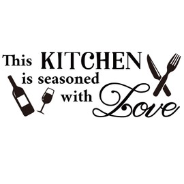 SUPERDANT Kitchen Wall Stickers This Kitchen is Seasoned with Love Wall Decals Removable Grey Kitchen Stickers for Wall Kitchen Wall Quotes Black Kitchen Decor 61x23cm