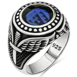 Solid 925 Sterling Silver Simulated Blue Sapphire Stone Luxury Ring for men Gift for Him (8)