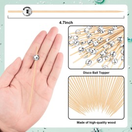 300 Pcs Disco Ball Cocktail Picks Silver Disco Ball Decorative Toothpicks for Appetizers Fancy Long Cocktail Stirrers for Party Birthday Supplies