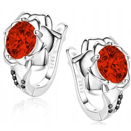 MENNICA BYDGOSKA Earrings Silver 925 Rose for Mum with Diamond Cubic Zirconia for Girls Women English Clasp Nickel Free, Silver