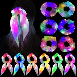 WIYETY Luminous Hair Bobbles LED Hair Bands: Pack of 12 LED Hair Accessories Scrunchie with 3 Light Modes Glow in the Dark Hair Bobbles Hair Accessories for Party, Costume Parties, Carnival, Neon