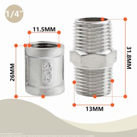 Bwintech 4 Pieces 1/4 Inch to 1/4 Inch BSP Female & Male Thread Stainless Steel 304 Hex Nipple & Hex Coupling Plug for Pipe Connection Conversion