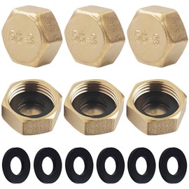 6 Pieces Brass Caps 1/2 Inch Blanking Caps Radiator Valve Caps Radiator Caps Hose Caps Brass End Cap Female Thread End Cap with 6pcs Sealing Washer Blanking Cap for Washing Machine