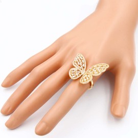 Lavencious Art Cocktail Butterfly Fashion Ring Size Adjustable from 6-8.5 Cubic Zirconia Jewelry for Women, Brass, Cubic Zirconia