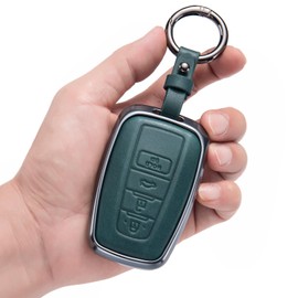 for Toyota Key Fob Cover,Aluminum Leather Key Case Compatible with 2018-2022 RAV4 Highlander Avalon C-HR Prius Corolla Smart Key Anti-dust Full Protection Accessories
