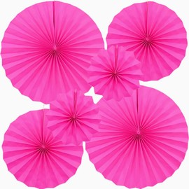 JEYE Hot Pink Hanging Paper Fans Party Decor Round Paper Garlands Wall Background Ceiling Hanging Decor for Birthday Wedding Graduation Kid's Party Supplies, Mix Set of 6pcs