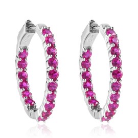 Femme Luxe created ruby gemstone Inside-Out hoop earrings in silver, July birthstone.