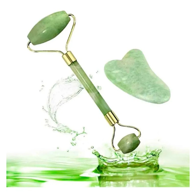 Paquete Rodillo Facial Jade + Gua-sha Masaje + Antifaz Gel